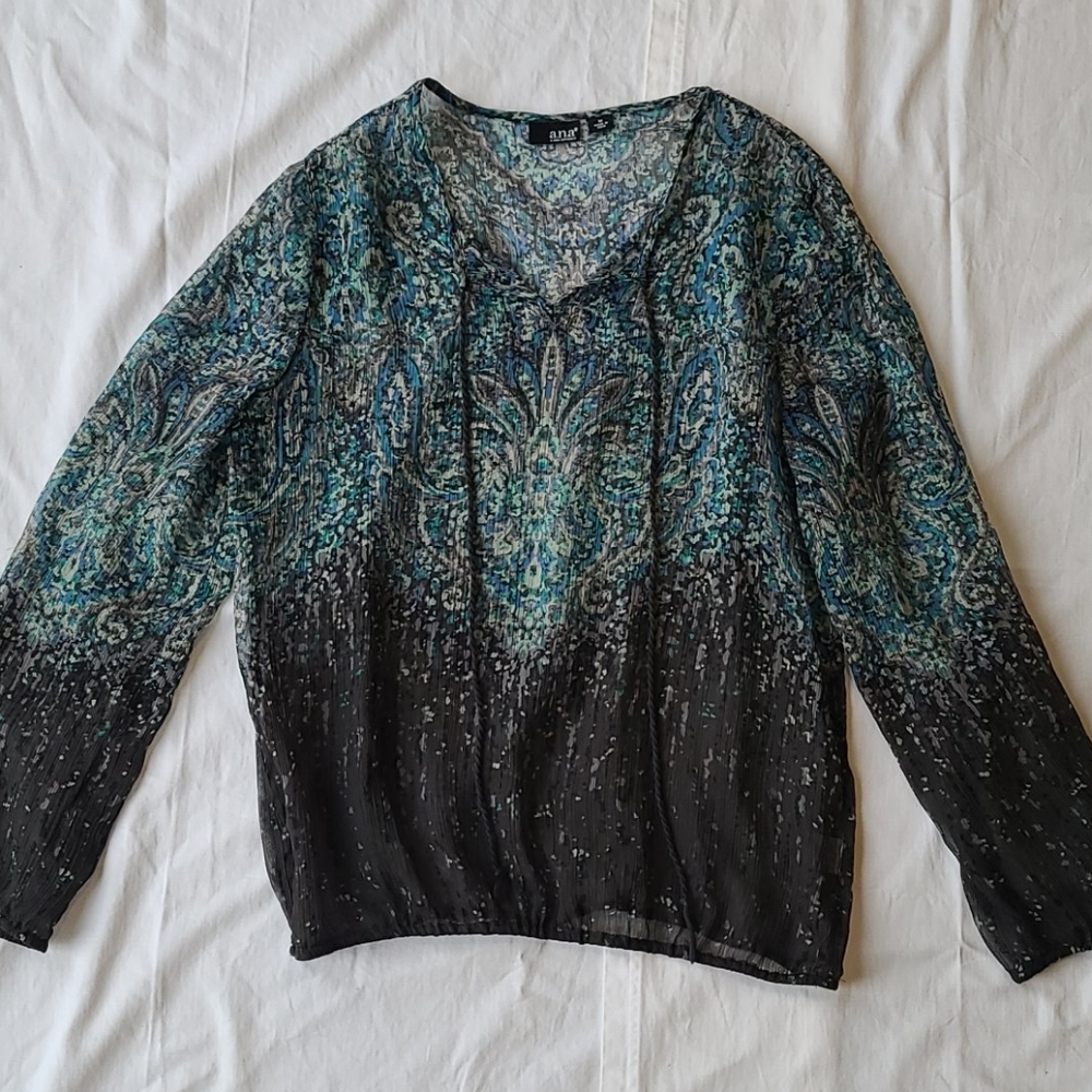 Sheer long sleeve Blouse Jewel Tone blue green black Whimsigoth Bohemian Grunge